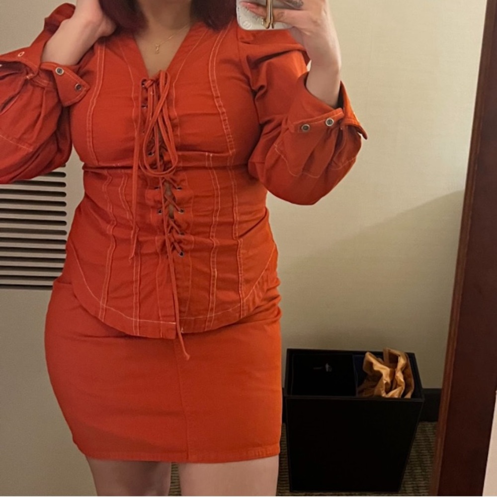 Women's Burnt Orange Lace-Up Bodycon Dress